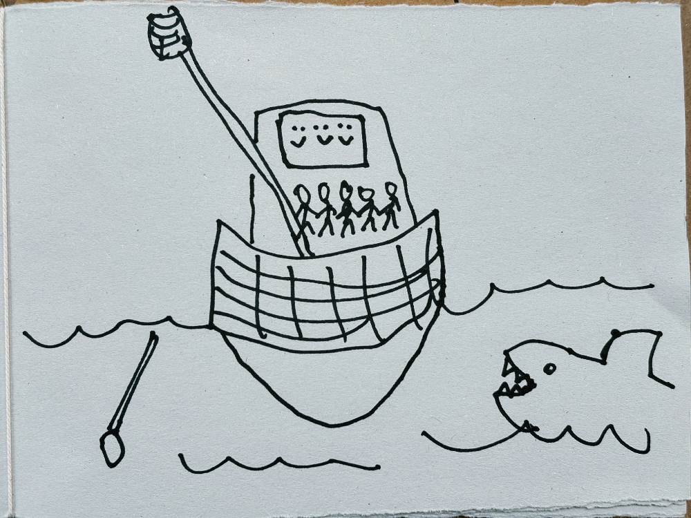 A drawing of a boat which would never share the same values as AccessArt